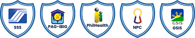Government compliance logos for SSS, Pag-IBIG, PhilHealth, NPC, and GSIS