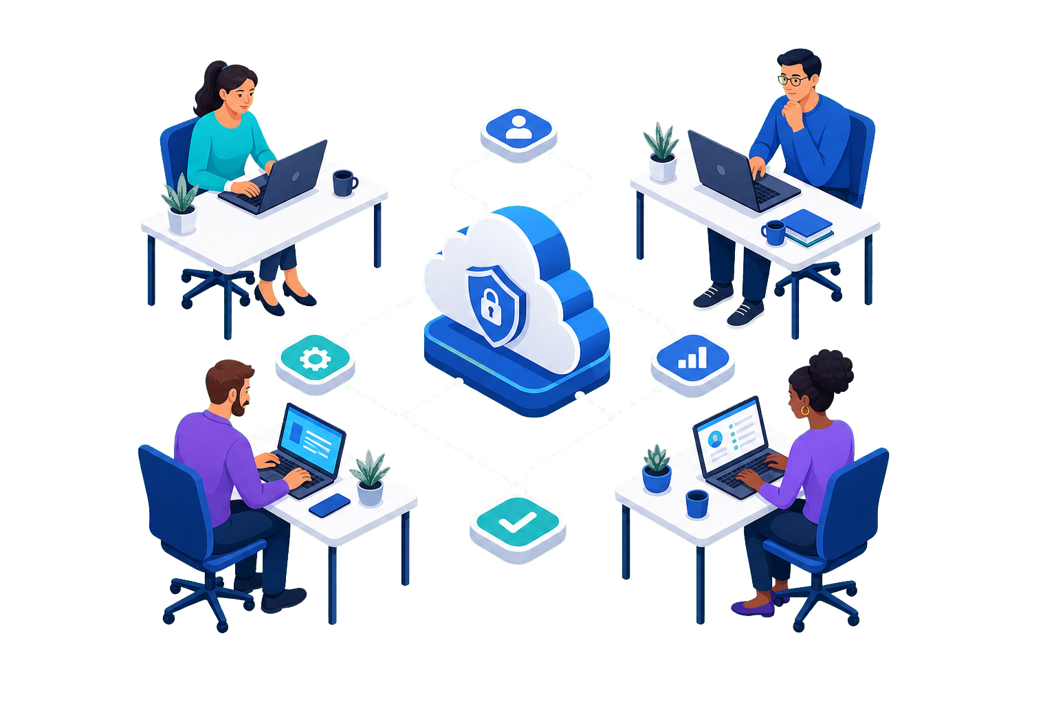 Payroll outsourcing specialists collaborating through a secure cloud platform